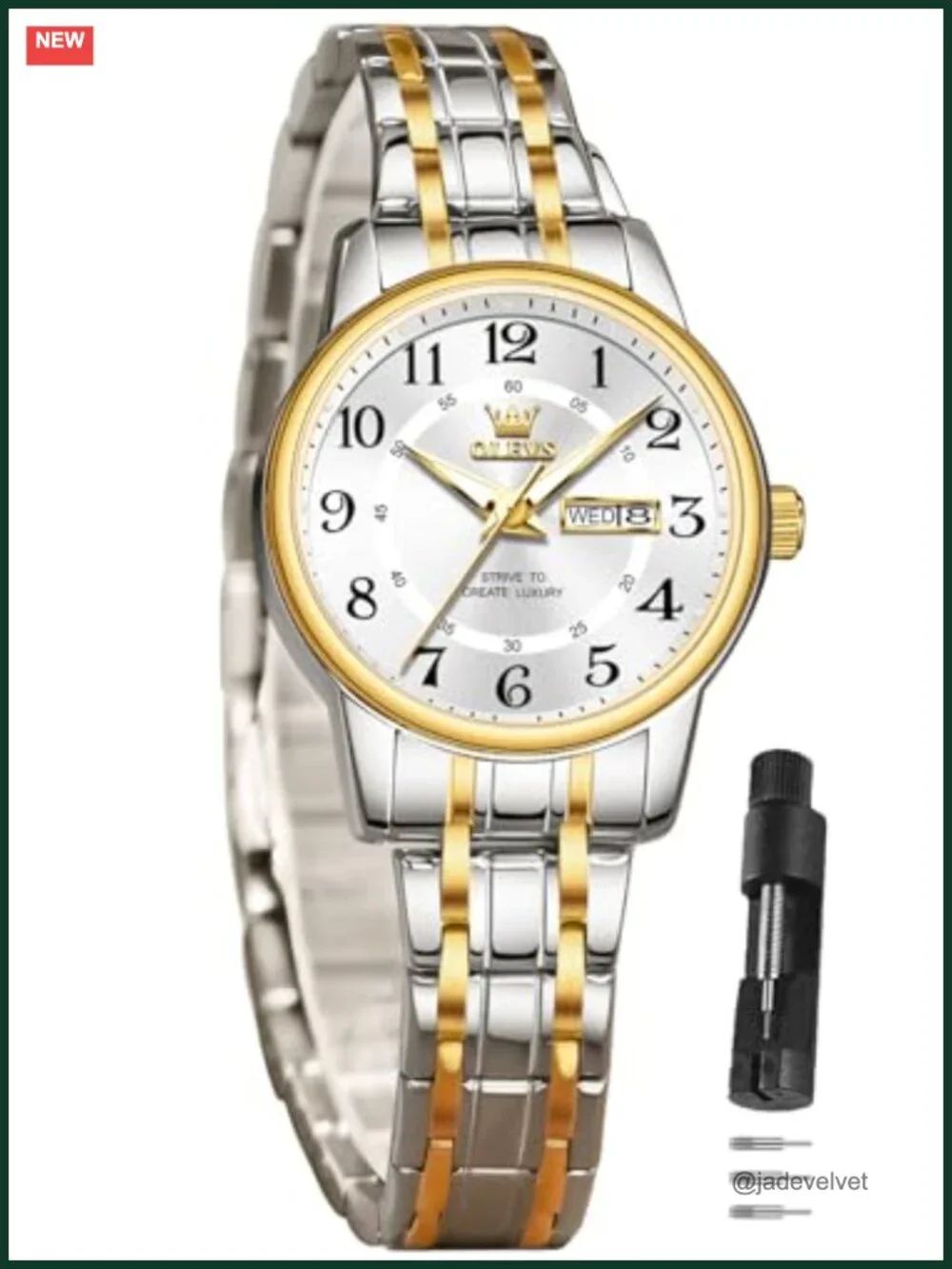OLEVS Women's Stainless Steel Quartz Dress Watch with Date, 30M Water